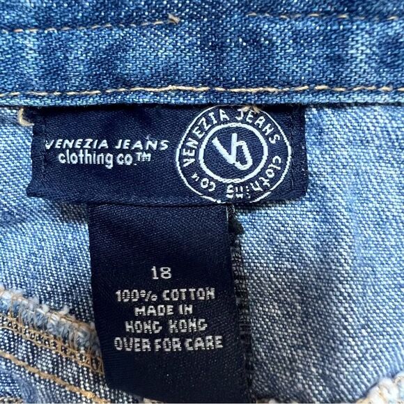 Venezia Vintage Denim Midi Skirt Western Ribbon Trim Size Large Cowboy Rodeo - Picture 6 of 9